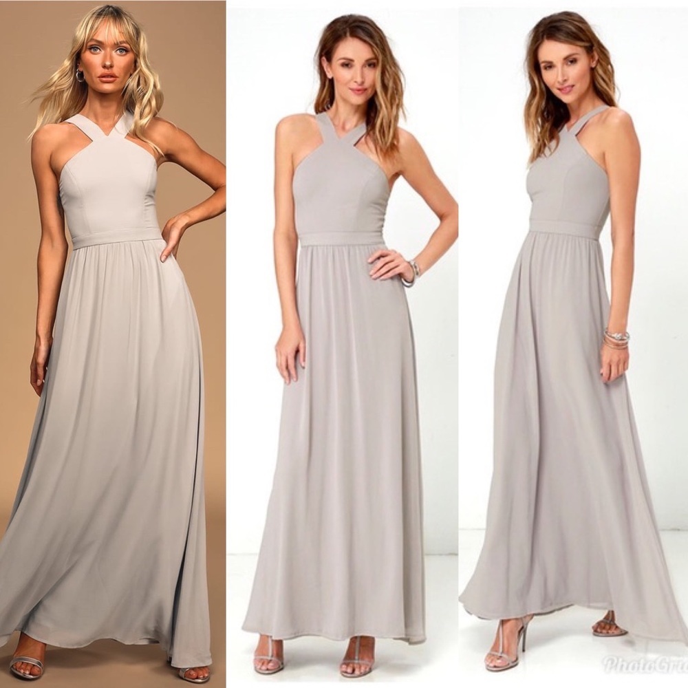 Lulu's Air of Romance Grey Maxi Dress Bridesmaid